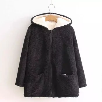 2021 Утолщенная теплая куртка, осень и зима, Новая Свободная двусторонняя куртка из искусственного меха с капюшоном на молнии для женщин