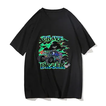 Мужская футболка с принтом Автомобиля Grave Digger, Лето 2023, Новые топы с круглым вырезом и коротким рукавом, Повседневная футболка Horror Harajuku, Универсальная Одежда Y2K