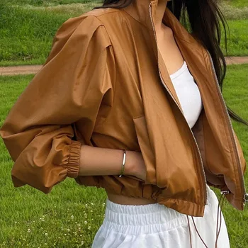 Однотонные куртки в стиле панк, укороченное пальто из искусственной кожи, свободная модная повседневная верхняя одежда в стиле гранж, винтажные женские осенние топы, куртки в готическом стиле