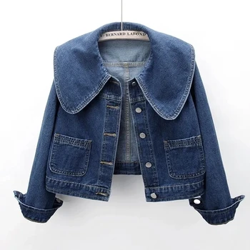 2023 Новая осенняя женская джинсовая куртка с длинным рукавом, повседневное короткое джинсовое пальто, Джинсовые куртки, верхняя одежда
