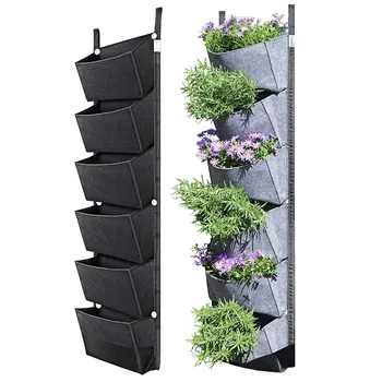 Вертикальная садовая Серая сумка для плантатора с 6 карманами, настенные горшки для выращивания цветов 107x30 см, Товары для домашнего сада, Овощи и Фрукты