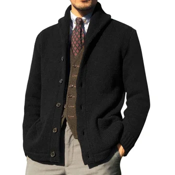 2022 Осень-Зима, Новые мужские куртки, однотонный вязаный кардиган с длинным рукавом, пальто, свитер, однобортная верхняя одежда, топы