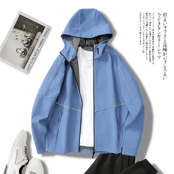 Водонепроницаемые куртки-ветровки с капюшоном для мужчин, пальто на молнии с длинным рукавом, весенне-осеннее пальто, мужская карманная куртка-бомбер