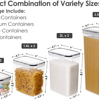 2023 Набор контейнеров для хранения продуктов, организация и хранение кухонной кладовой с легко запирающимися крышками, 8 штук