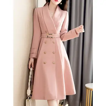 Весенне-осенние ветровки, женские пальто 2022, Новая корейская версия, пальто средней длины, модный дизайн, Элегантный офисный розовый тренч