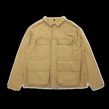 Мужская куртка с множеством карманов цвета Хаки, Свободная Японская военная уличная одежда в стиле джунглей