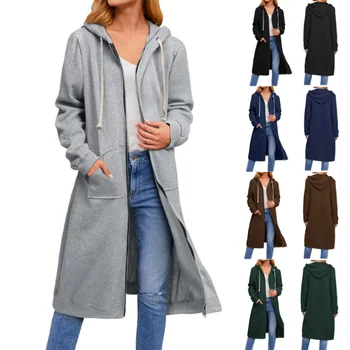 Топ для женщин, новый модный осенне-зимний женский свободный длинный кардиган на молнии, куртка-тренч, женское пальто, зимняя одежда для женщин