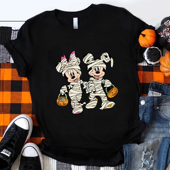 Футболки Disney Happy Halloween с Забавным Микки и Минни, женская креативная модная Черная праздничная одежда, уличные футболки для хипстеров в стиле Харадзюку