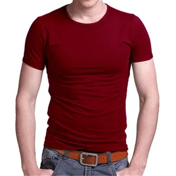 1289 хлопчатобумажная мужская белая простая рубашка в сетку красного цвета с круглым вырезом и короткими рукавами