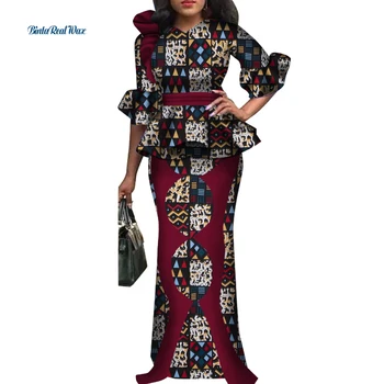 Традиционная африканская женская одежда, комплекты юбок из 2 предметов, топ с галстуком-бабочкой в африканском стиле и комплекты юбок для женщин Bazin Riche WY4160