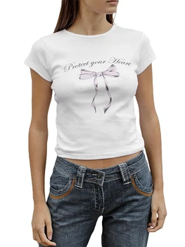 Женский укороченный топ Y2k, Милые детские футболки с рисунком, приталенная футболка с коротким рукавом, Эстетичная одежда, Винтажная уличная одежда