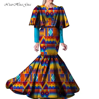 Новые Африканские платья для женщин, вечерние, свадебные, с африканским принтом, с рукавом-бабочкой, с круглым вырезом, Облегающее Длинное платье Макси, Платья в Анкаре, WY5263