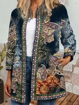 Осенне-Зимние Новые Куртки с принтом в этническом стиле в стиле ретро для женщин, куртка с длинным рукавом, кардиган, пальто для женщин