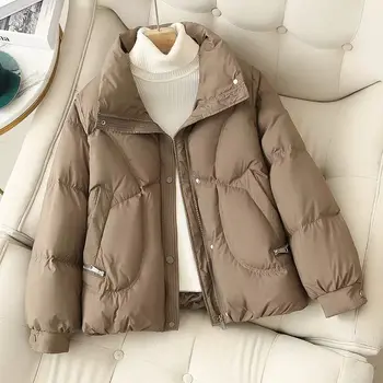 Куртки для женщин со стоячим воротником, Короткая пуховая хлопковая куртка, Женская новинка зимы 2023, Корейская повседневная модная куртка, трендовые пальто
