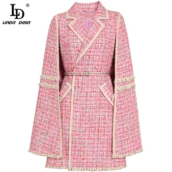 LD LINDA DELLA/ Модные дизайнерские осенне-зимние пальто-плащи Высокого качества, женские двубортные теплые розовые куртки с карманами и поясом