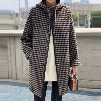 Высококачественное двустороннее кашемировое пальто с капюшоном для женщин зимой 2022 года, повседневное шерстяное пальто из спилка в корейском стиле средней длины