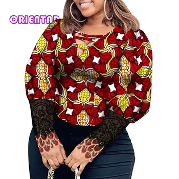 Повседневная женская блузка в африканском стиле, топы с рукавами-фонариками и принтом, рубашки дашики, африканская женская блузка WY9506