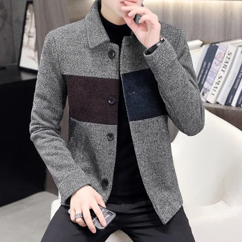 M-3XLNew Осенне-зимнее пальто для мужчин в коротком стиле, Корейская версия трендовой повседневной молодежной куртки, Твидовое пальто