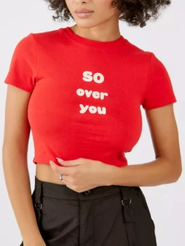 Супер шикарная хлопковая женская футболка с красным буквенным принтом 2023, новая футболка, короткий повседневный сексуальный стрейч-топ для женщин