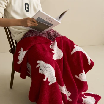 Вязаное одеяло с Мультяшным кроликом, Диван, Красные Одеяла Для кроватей, Декоративный Гобелен, Офисное одеяло для сна, Туристическое Одеяло для кемпинга