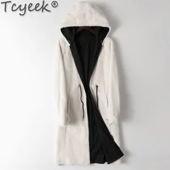 Tcyeek Высококачественная Куртка из натурального меха, Мужская одежда средней длины, Шуба из натурального меха Норки, Мужские Зимние Пальто Из Цельного Меха Норки, Двусторонняя одежда