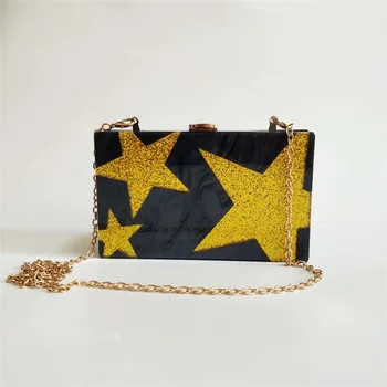 женская сумка Minaudiere, акриловые вечерние сумки на цепочках, Модные кошельки и сумки, роскошные дизайнерские сумки с золотыми звездами в евро-американском стиле