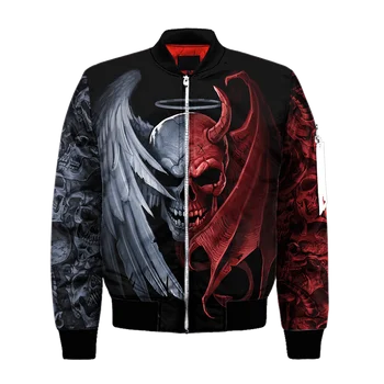 Осенне-зимняя Мужская куртка-бомбер с Сатанинским черепом, татуировкой Демона, спортивная одежда на молнии с 3D принтом, Повседневная куртка на молнии Унисекс WP33