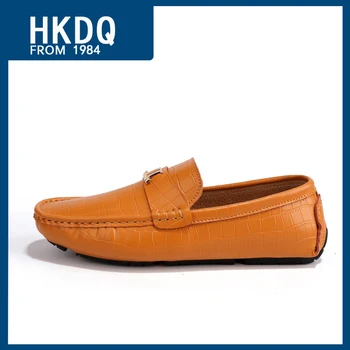 HKDQ/ Летние Классические Кожаные лоферы, Мужские Удобные Дышащие Мужские кожаные туфли без застежки, Легкая модная мужская Повседневная обувь