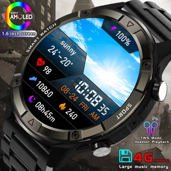 Новые смарт-часы с памятью 4G для мужчин, умные часы для спорта на открытом воздухе, Мужские часы с Bluetooth-вызовом, 1,6-дюймовые водонепроницаемые часы IP67 для Xiaomi IOS
