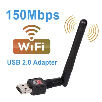 2,4 ГГц USB Wifi Адаптер 150 Мбит/с Беспроводная Сетевая карта 802.11n/g/b USB 2,0 Ethernet Wi-fi Ключ для ПК Windows Антенна с коэффициентом усиления 2 дБ