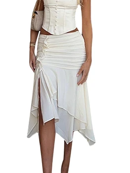 Женская юбка Миди MALCIKLO с низкой талией, плиссированная юбка с нерегулярным разрезом