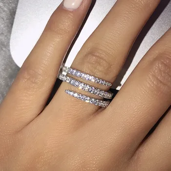 Симпатичное кольцо 3-х круглого серебряного цвета с блестящим циркониевым камнем для женщин, Модные Ювелирные изделия, Свадебные Обручальные кольца