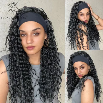 Синтетический парик-повязка на голову с единорогом Средней длины, Вьющиеся Парики из черных волос для женщин, термостойкие Daliy для вечеринок