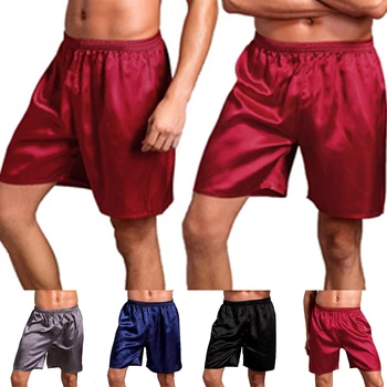 Мужская Повседневная Домашняя одежда для сна, Шелковые атласные пижамы, Шорты, Пижамные штаны, Пижамные штаны-боксеры
