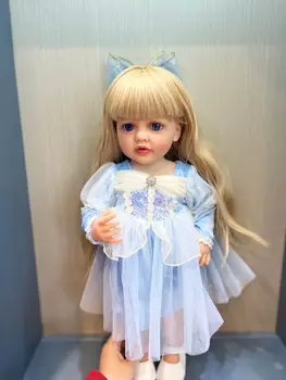 NPK 55 см Полнотелая силиконовая Мягкая на Ощупь Возрожденная малышка Принцесса Бетти с длинными светлыми волосами в голубом платье, Похожая на настоящую куклу