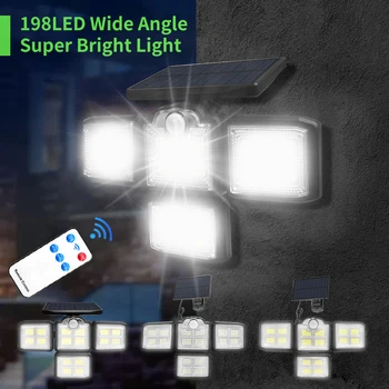 198 Светодиодных солнечных ламп Открытый Водонепроницаемый Настенный светильник IP65 С датчиком движения Солнечная лампа Регулируемая головка для сада Широкий угол освещения