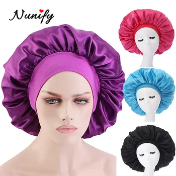 Nunify 2 шт./лот, черные Розовые Шляпки из глоденового атласа Для Плетения кос, Шапочки для волос для сна с мягкой широкой резинкой, Шапочка для сна