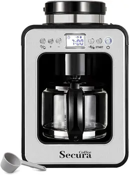 Автоматическая кофеварка с кофемолкой, программируемым помолом и завариванием, кофемашина для использования с молотыми или цельными зернами, стакан на 17 унций