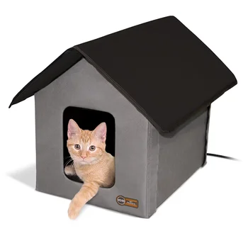 K & H Товары для домашних животных Уличный кошачий домик (с подогревом и неотапливаемый), кошачий домик, уличные клетки для кошек в помещении