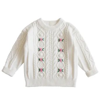 Корейский вязаный толстый свитер для детей, Пуловер, грубые свитера с цветочным рисунком, детский трикотаж, Зимняя одежда для девочек