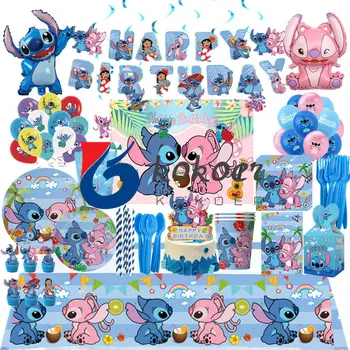 Disney Lilo & Stitch Украшение для вечеринки по случаю Дня рождения Детская Одноразовая посуда Тарелка Чашка флаг для Вечеринки по случаю Дня рождения для маленьких девочек