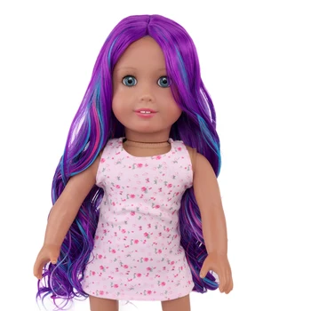 Aidolla 18-дюймовый американский кукольный парик градиентного фиолетового цвета С длинными вьющимися волосами, Аксессуары для куклы, волнистый парик из высокотемпературного волокна для куклы