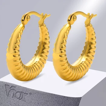 Минималистичные женские серьги-кольца Vnox, Полые обручи в форме рога из нержавеющей стали, обнимашки из цельного металла золотого цвета