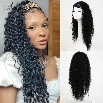 EASIHAIR Черная Длинная кудрявая шелковая повязка на голову, парик для чернокожих женщин, афро-парик, синтетический парик-шарф для волос, парик без клея, без шитья, Лидер продаж