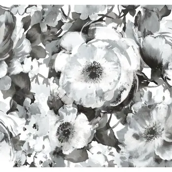 Черно-серые акварельные обои с цветочным рисунком