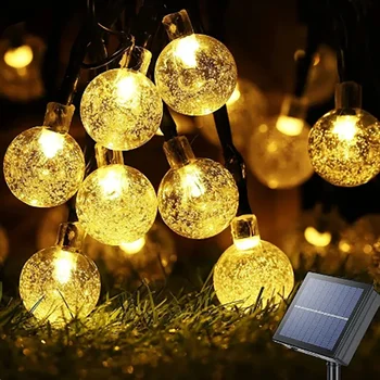 Светодиодные гирлянды на солнечной батарее, уличный светодиодный светильник с хрустальным глобусом, 8 режимов, Водонепроницаемая лампа для патио на солнечной батарее для декора вечеринки в саду