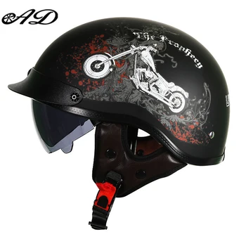 Мужской Мотоциклетный шлем AD Retro со встроенными HD-линзами Locomotive Scoop Moto Half Helmets с защитным колпаком, сертифицированным Dot