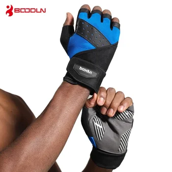Мужские перчатки для фитнеса, противоударные перчатки для спортзала, защита запястья на половину пальца, нескользящие утяжеляющие спортивные перчатки