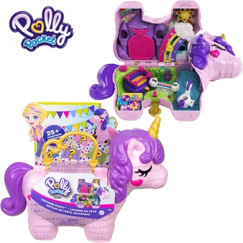 Оригинальная вечеринка Polly Pocket Unicorn, большой игровой набор, куклы, детские игрушки, наборы для кукольного домика с сюрпризом для девочек, коллекция, вечеринка принцессы