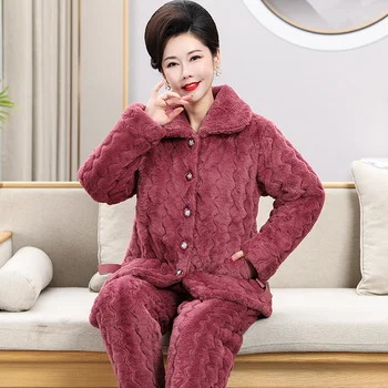 Однотонная пижама женская трехслойная толстая теплая зимняя стеганая куртка женская пижама с подкладкой из кораллового бархата pijama mujer invierno